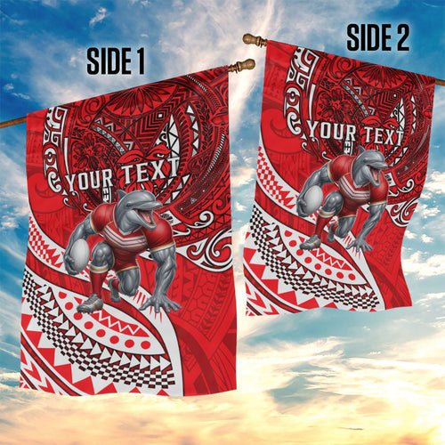 Personalised Dolphins Garden Flag Polynesian Tribal Art Style With Muscular Dolphin Mascot