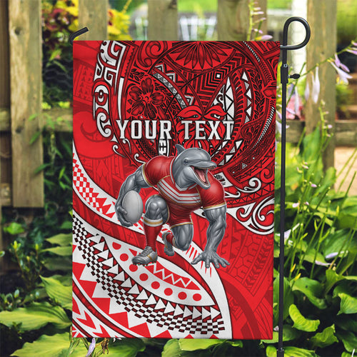 Personalised Dolphins Garden Flag Polynesian Tribal Art Style With Muscular Dolphin Mascot
