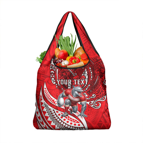 Personalised Dolphins Grocery Bag Polynesian Tribal Art Style With Muscular Dolphin Mascot