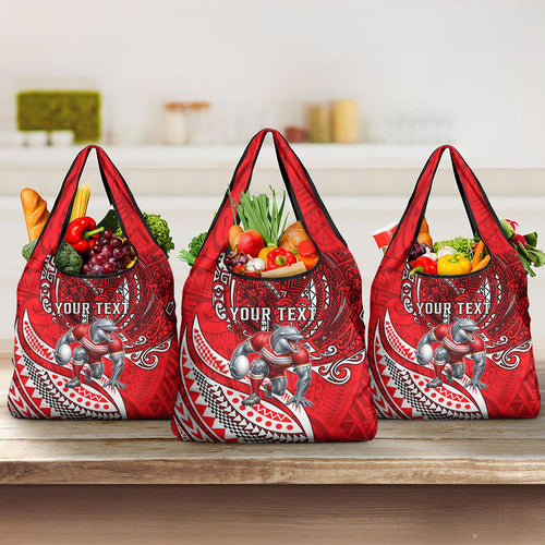 Personalised Dolphins Grocery Bag Polynesian Tribal Art Style With Muscular Dolphin Mascot