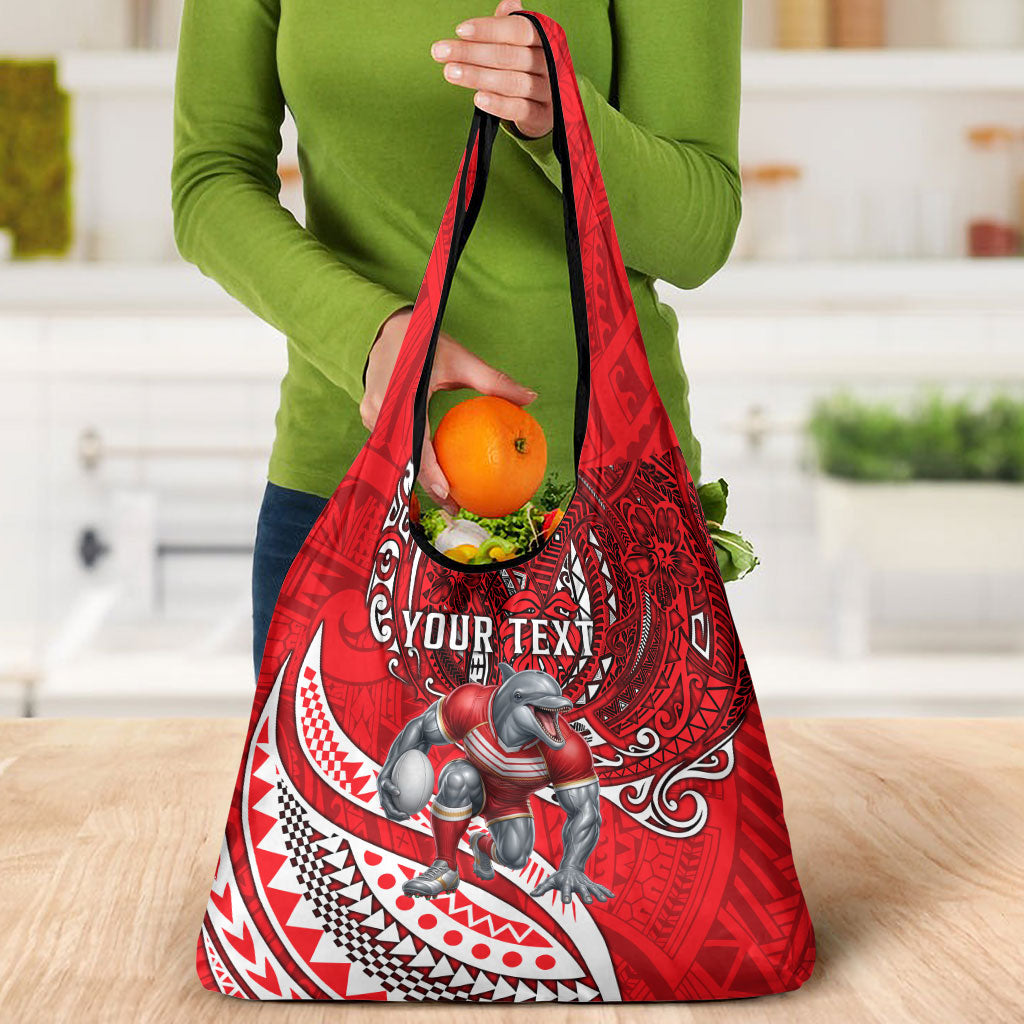 Personalised Dolphins Grocery Bag Polynesian Tribal Art Style With Muscular Dolphin Mascot