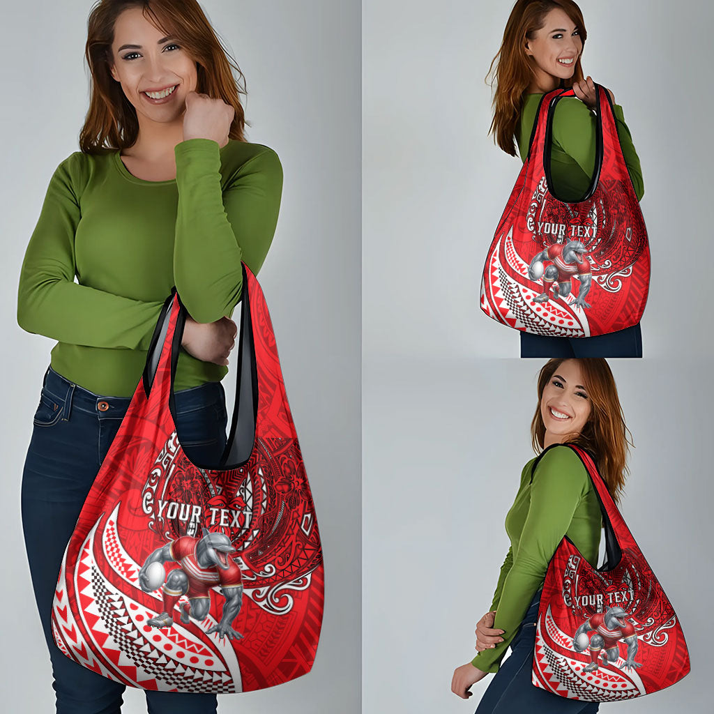 Personalised Dolphins Grocery Bag Polynesian Tribal Art Style With Muscular Dolphin Mascot