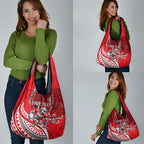 Personalised Dolphins Grocery Bag Polynesian Tribal Art Style With Muscular Dolphin Mascot