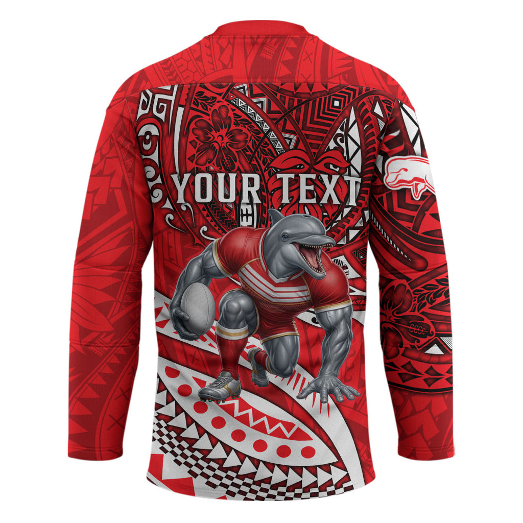 Personalised Dolphins Hockey Jersey Polynesian Tribal Art Style With Muscular Dolphin Mascot