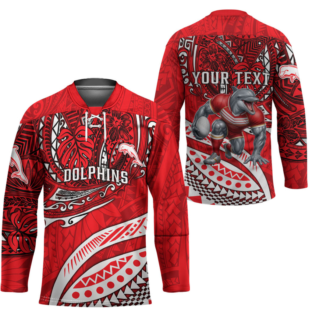 Personalised Dolphins Hockey Jersey Polynesian Tribal Art Style With Muscular Dolphin Mascot