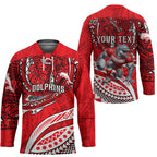 Personalised Dolphins Hockey Jersey Polynesian Tribal Art Style With Muscular Dolphin Mascot