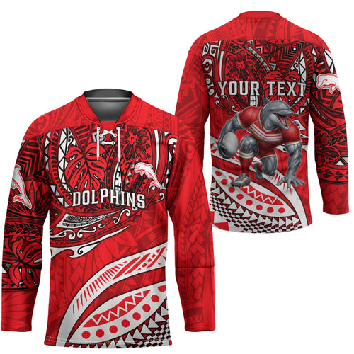 Personalised Dolphins Hockey Jersey Polynesian Tribal Art Style With Muscular Dolphin Mascot