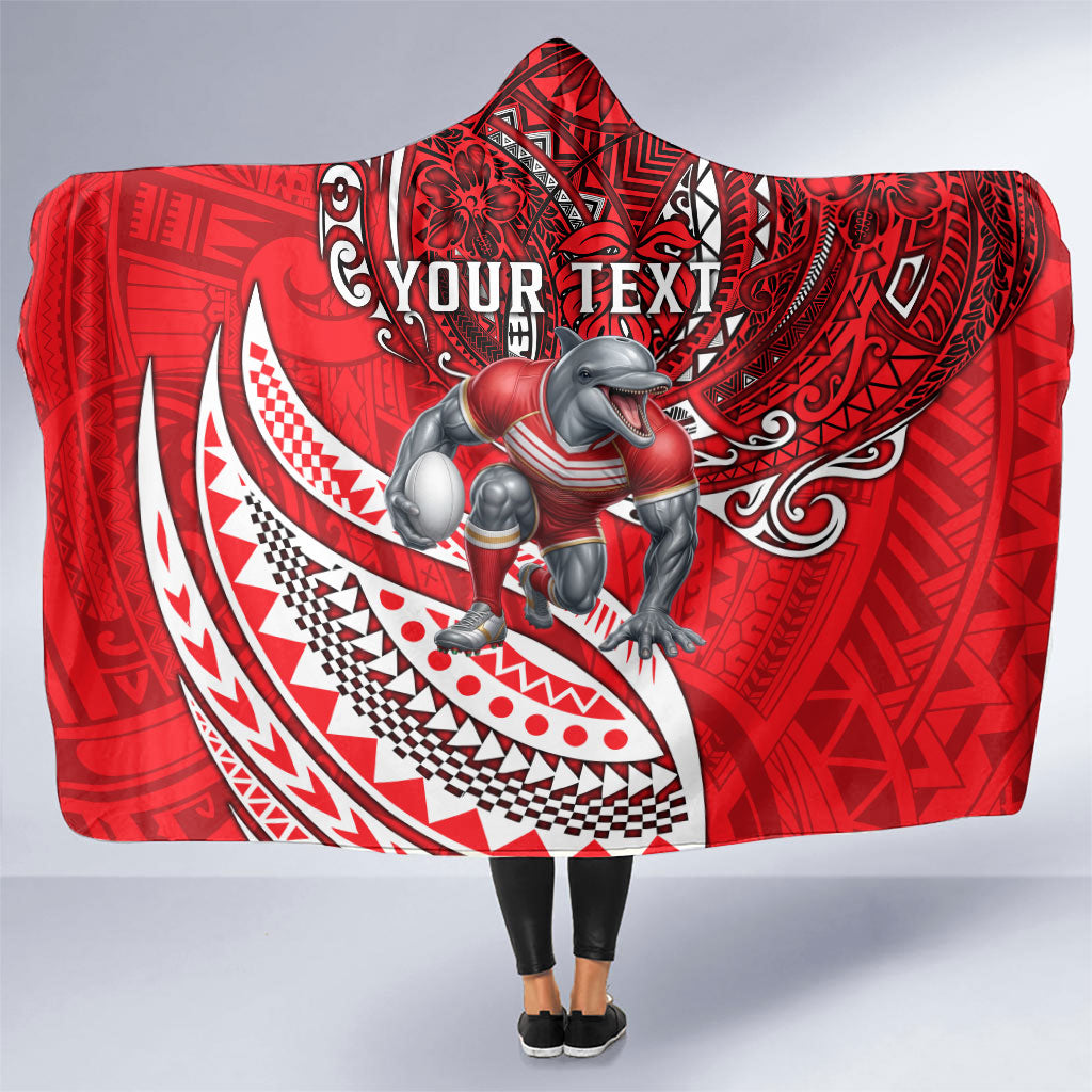 Personalised Dolphins Hooded Blanket Polynesian Tribal Art Style With Muscular Dolphin Mascot
