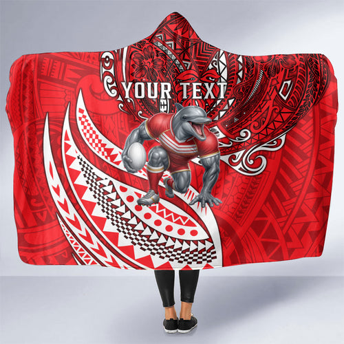 Personalised Dolphins Hooded Blanket Polynesian Tribal Art Style With Muscular Dolphin Mascot