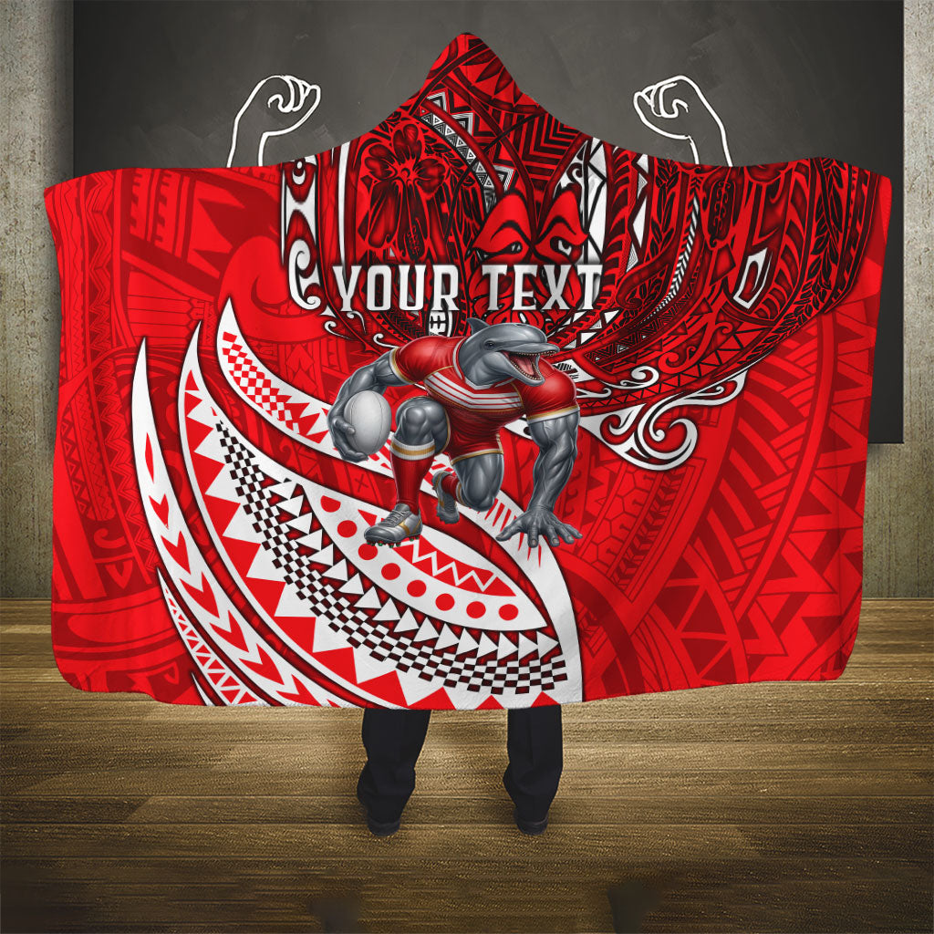 Personalised Dolphins Hooded Blanket Polynesian Tribal Art Style With Muscular Dolphin Mascot