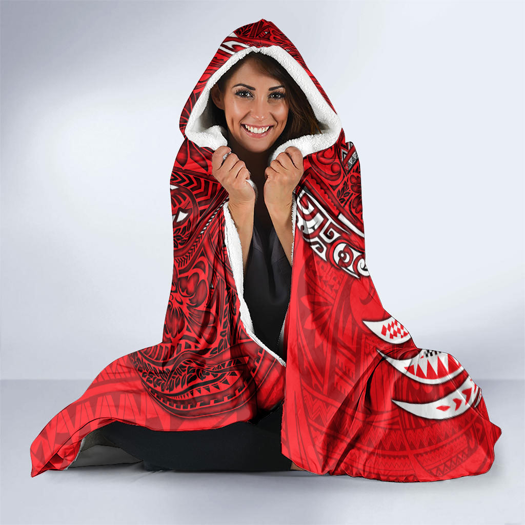Personalised Dolphins Hooded Blanket Polynesian Tribal Art Style With Muscular Dolphin Mascot