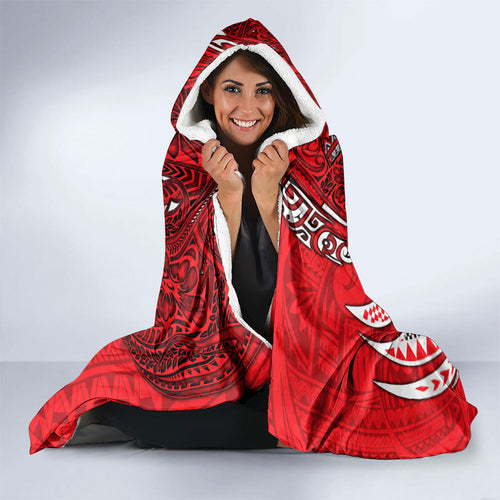Personalised Dolphins Hooded Blanket Polynesian Tribal Art Style With Muscular Dolphin Mascot