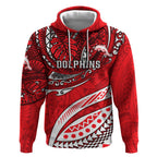 Personalised Dolphins Hoodie Polynesian Tribal Art Style With Muscular Dolphin Mascot