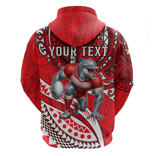 Personalised Dolphins Hoodie Polynesian Tribal Art Style With Muscular Dolphin Mascot