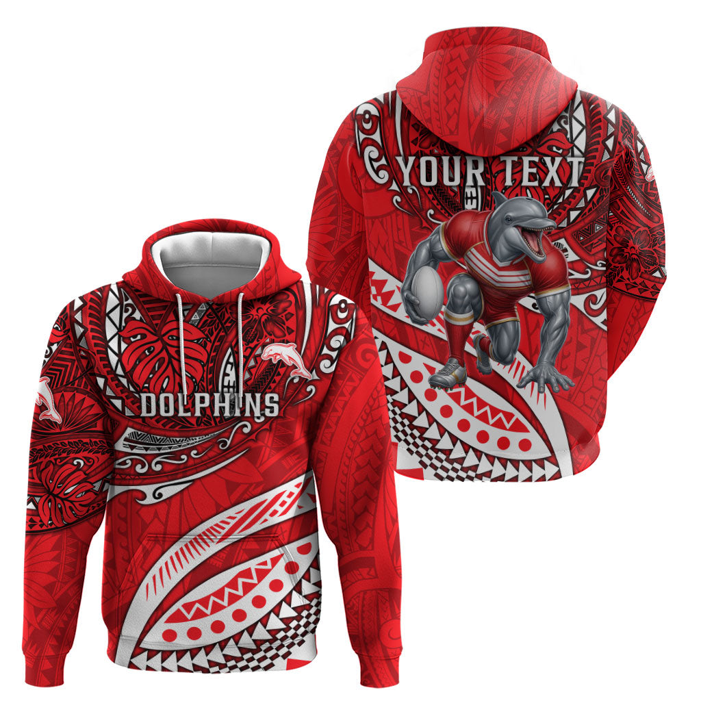 Personalised Dolphins Hoodie Polynesian Tribal Art Style With Muscular Dolphin Mascot