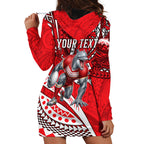 Personalised Dolphins Hoodie Dress Polynesian Tribal Art Style With Muscular Dolphin Mascot