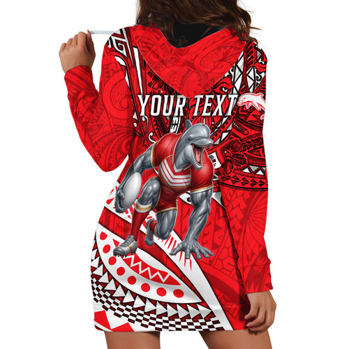Personalised Dolphins Hoodie Dress Polynesian Tribal Art Style With Muscular Dolphin Mascot