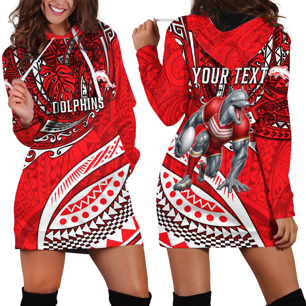 Personalised Dolphins Hoodie Dress Polynesian Tribal Art Style With Muscular Dolphin Mascot