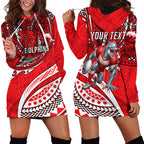 Personalised Dolphins Hoodie Dress Polynesian Tribal Art Style With Muscular Dolphin Mascot