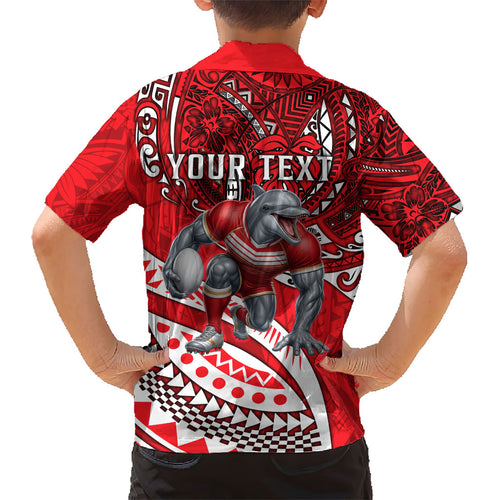 Personalised Dolphins Kid Hawaiian Shirt Polynesian Tribal Art Style With Muscular Dolphin Mascot