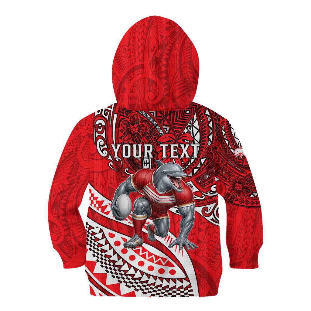 Personalised Dolphins Kid Hoodie Polynesian Tribal Art Style With Muscular Dolphin Mascot