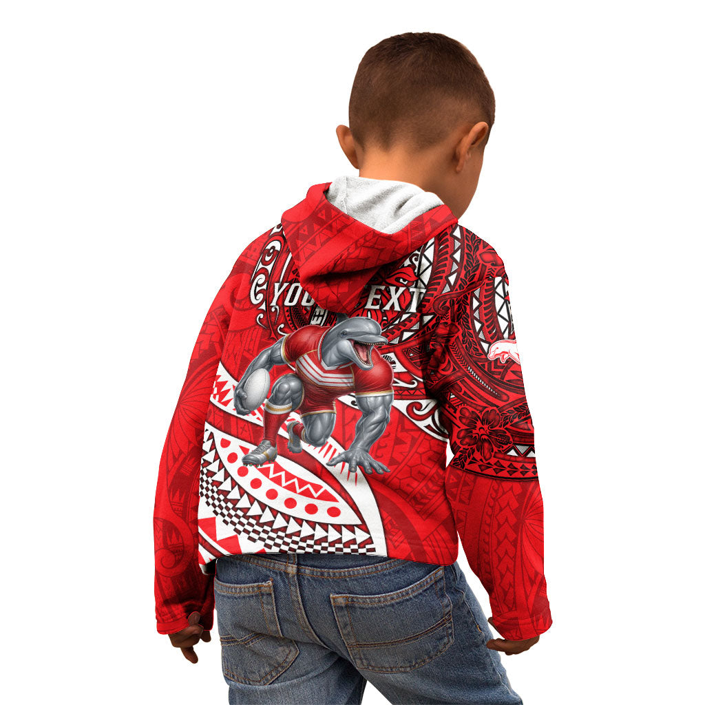 Personalised Dolphins Kid Hoodie Polynesian Tribal Art Style With Muscular Dolphin Mascot