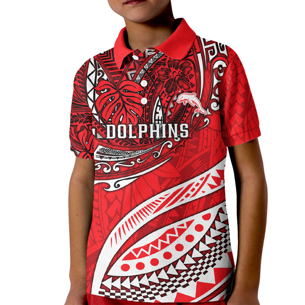 Personalised Dolphins Kid Polo Shirt Polynesian Tribal Art Style With Muscular Dolphin Mascot
