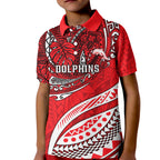 Personalised Dolphins Kid Polo Shirt Polynesian Tribal Art Style With Muscular Dolphin Mascot