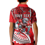 Personalised Dolphins Kid Polo Shirt Polynesian Tribal Art Style With Muscular Dolphin Mascot