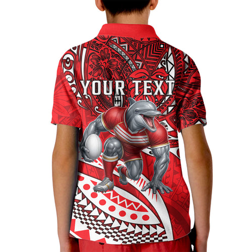 Personalised Dolphins Kid Polo Shirt Polynesian Tribal Art Style With Muscular Dolphin Mascot