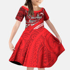 Personalised Dolphins Kid Short Sleeve Dress Polynesian Tribal Art Style With Muscular Dolphin Mascot