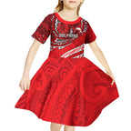 Personalised Dolphins Kid Short Sleeve Dress Polynesian Tribal Art Style With Muscular Dolphin Mascot