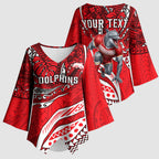 Personalised Dolphins Kimono Sleeve Blouse Polynesian Tribal Art Style With Muscular Dolphin Mascot