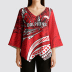 Personalised Dolphins Kimono Sleeve Blouse Polynesian Tribal Art Style With Muscular Dolphin Mascot