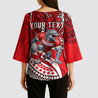 Personalised Dolphins Kimono Sleeve Blouse Polynesian Tribal Art Style With Muscular Dolphin Mascot