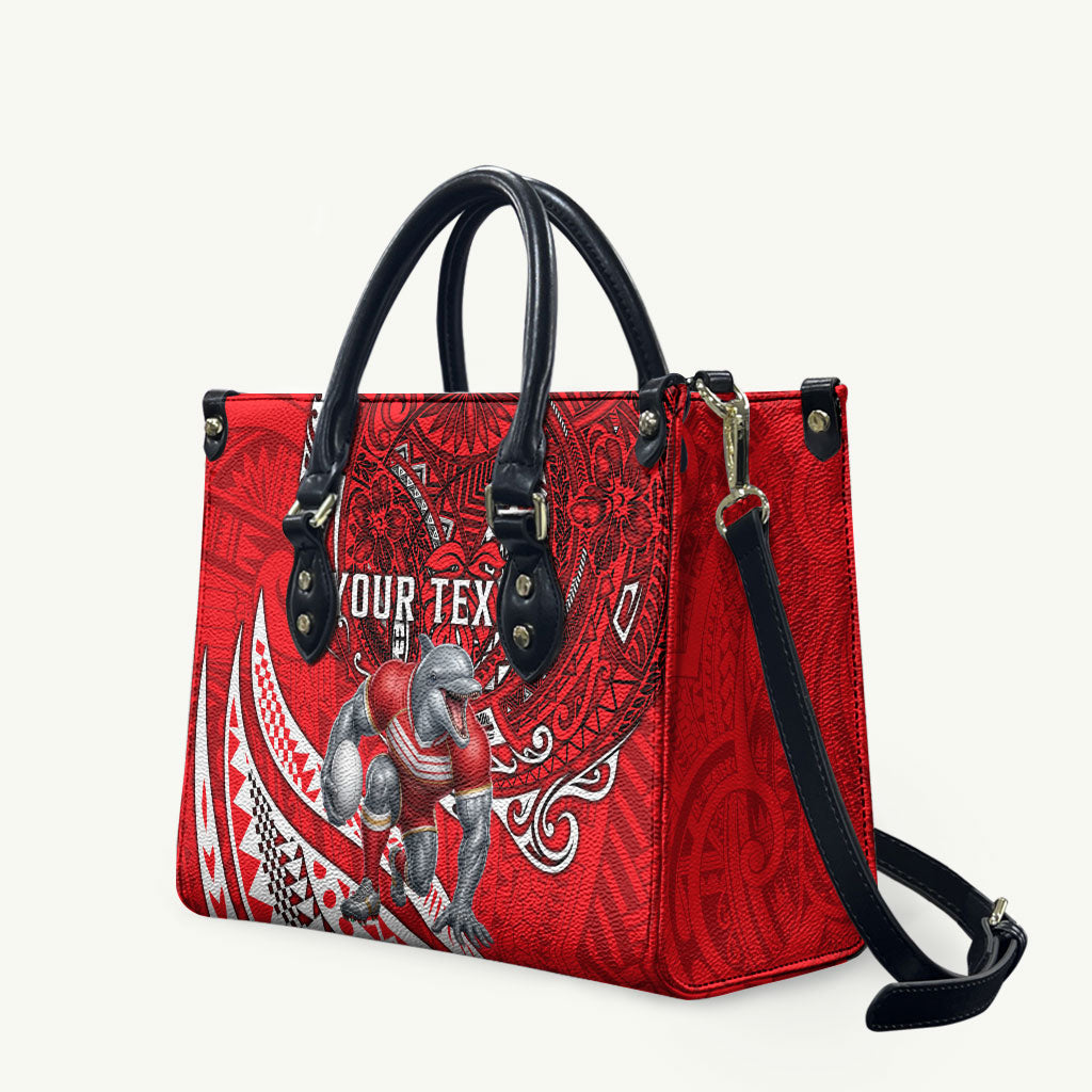 Personalised Dolphins Leather Bag Polynesian Tribal Art Style With Muscular Dolphin Mascot