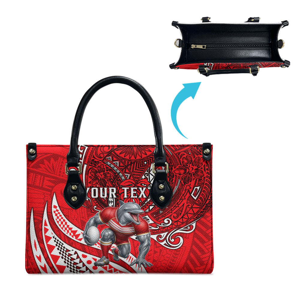 Personalised Dolphins Leather Bag Polynesian Tribal Art Style With Muscular Dolphin Mascot