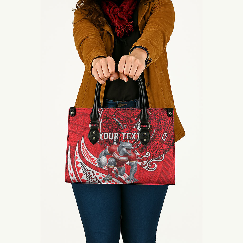 Personalised Dolphins Leather Bag Polynesian Tribal Art Style With Muscular Dolphin Mascot