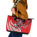 Personalised Dolphins Leather Tote Bag Polynesian Tribal Art Style With Muscular Dolphin Mascot