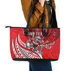 Personalised Dolphins Leather Tote Bag Polynesian Tribal Art Style With Muscular Dolphin Mascot