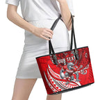 Personalised Dolphins Leather Tote Bag Polynesian Tribal Art Style With Muscular Dolphin Mascot