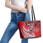 Personalised Dolphins Leather Tote Bag Polynesian Tribal Art Style With Muscular Dolphin Mascot