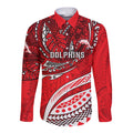 Personalised Dolphins Long Sleeve Button Shirt Polynesian Tribal Art Style With Muscular Dolphin Mascot