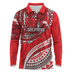 Personalised Dolphins Long Sleeve Polo Shirt Polynesian Tribal Art Style With Muscular Dolphin Mascot