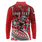 Personalised Dolphins Long Sleeve Polo Shirt Polynesian Tribal Art Style With Muscular Dolphin Mascot