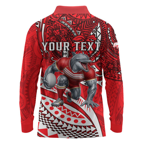 Personalised Dolphins Long Sleeve Polo Shirt Polynesian Tribal Art Style With Muscular Dolphin Mascot