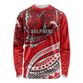 Personalised Dolphins Long Sleeve Shirt Polynesian Tribal Art Style With Muscular Dolphin Mascot