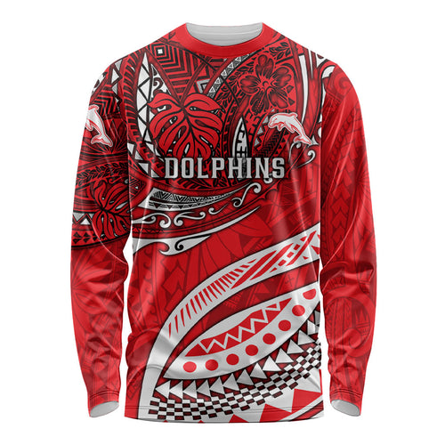 Personalised Dolphins Long Sleeve Shirt Polynesian Tribal Art Style With Muscular Dolphin Mascot