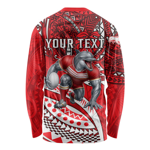 Personalised Dolphins Long Sleeve Shirt Polynesian Tribal Art Style With Muscular Dolphin Mascot