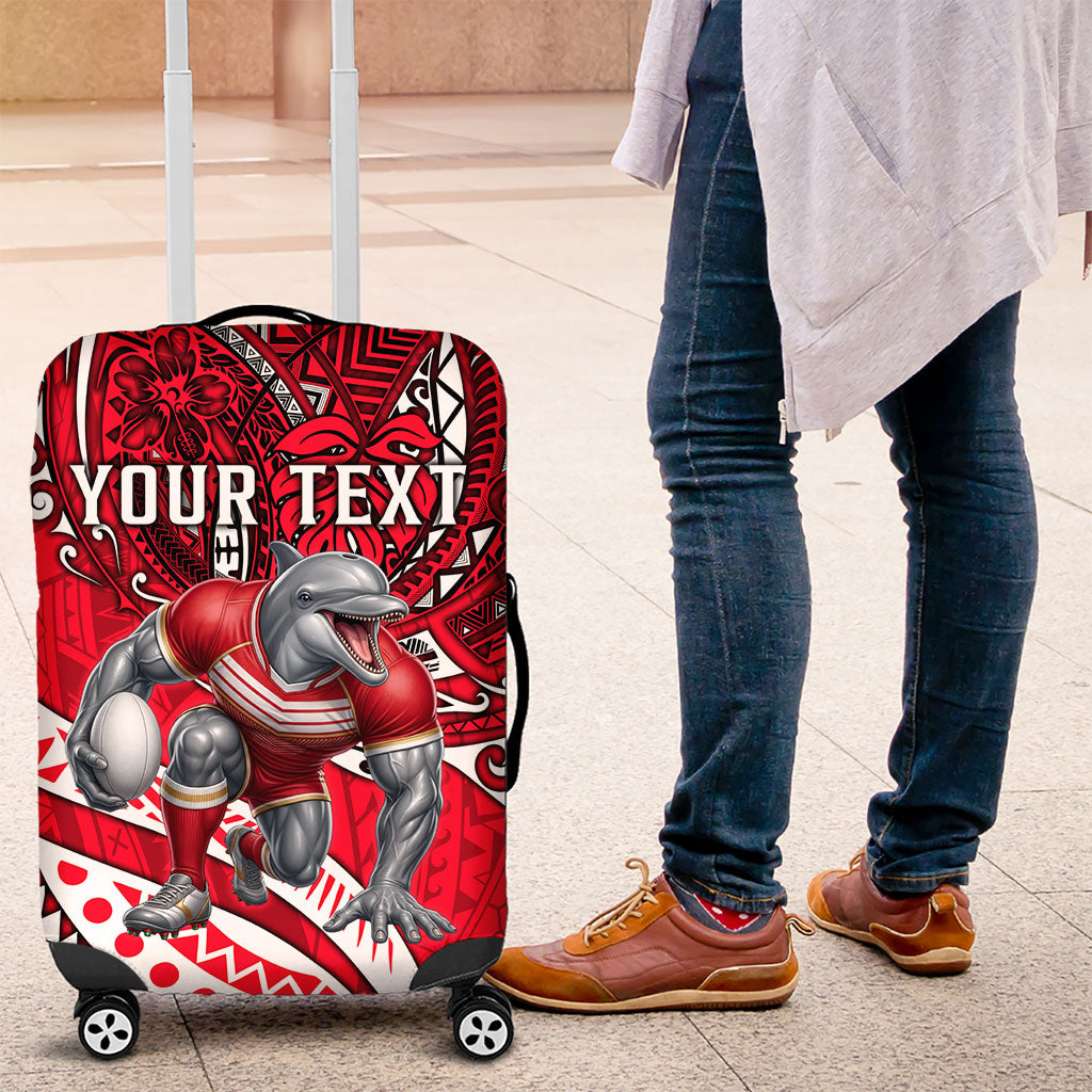 Personalised Dolphins Luggage Cover Polynesian Tribal Art Style With Muscular Dolphin Mascot
